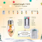 Vintage-Christmas-Lights-Indoor-String-Lights, 7.5Ft C9 Christmas Snow Globe String Lights with Tree & Snow & Cute Ornaments, 8 Modes Battery Operated Lights for Tree Garland Fireplace Xmas Decor