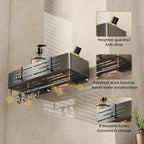 VOLPONE Shower Caddy Suction Cup No Drilling Suction Cup Shower Shelf Heavy Duty Bathroom Shower Organizer Storage Rack Adhesive with Towel Bar Hooks (2-Pack, Matte Gray)
