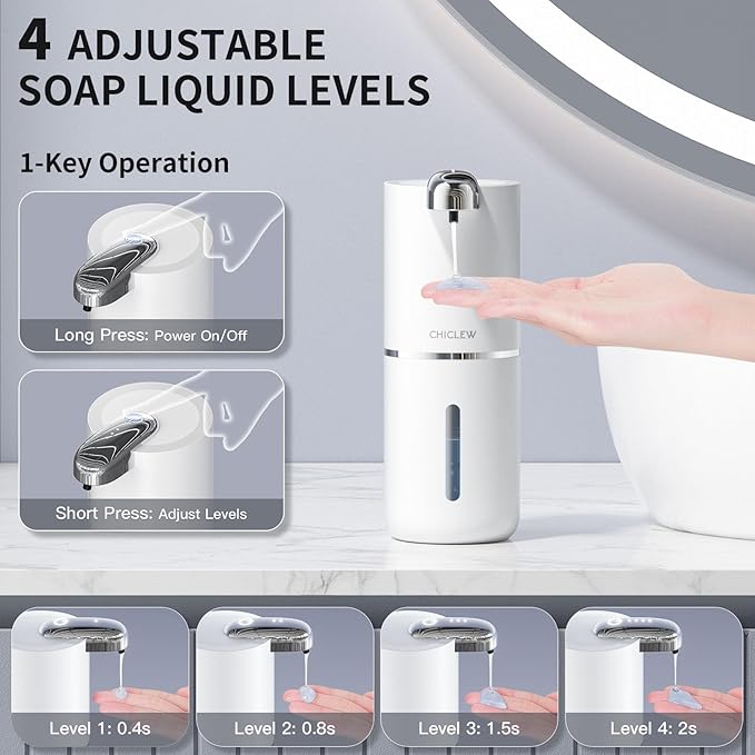 Automatic Soap Dispenser Touchless, 400ML/14fl.oz Rechargeable Liquid Dispensers with 4 Adjustable Levels, Wall Mount Hand Soaps Dispensor for Bathroom Kitchen