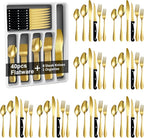 49Pcs Silverware Set with Organizer, Silver Stainless Steel Flatware Set for 8 Cutlery Utensil Sets with Steak Knives, Spoons and Forks Set, Dishwasher Safe