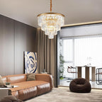 4-Tiers 23.6" Gold Crystal Chandelier Modern 12-Light Contemporary Crystal Pendant Chandeliers Light Fixture Hanging Lighting for Dinning Room Entryway Bedroom Foyer High Ceiling