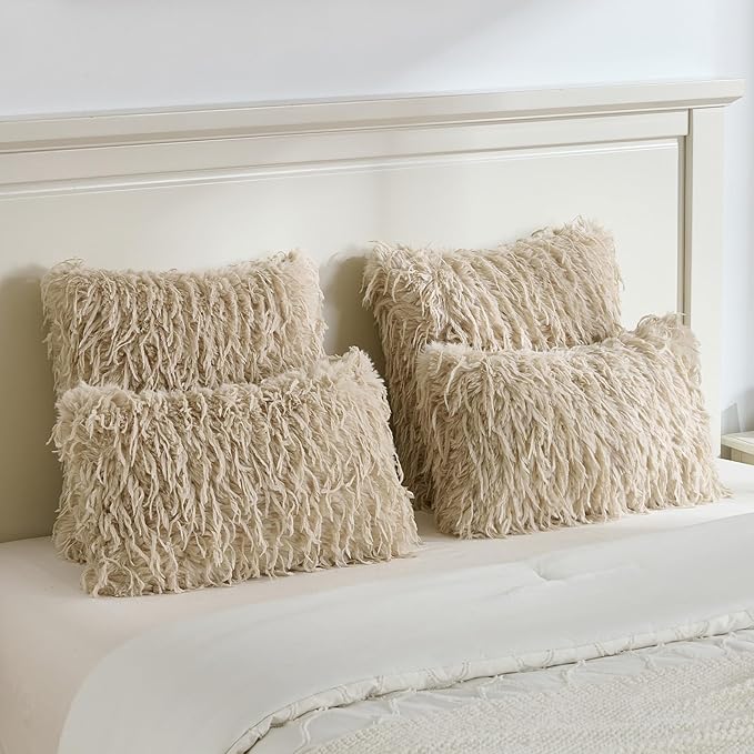FUTEI Apricot Decorative Throw Pillow Covers 26x26 Inch Set of 2,Soft Fluffy Faux Feather Texture Euro Pillow Shams,Modern Home Luxury Decor for Couch Bed Living Room