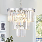 Modern Chrome Crystal Chandeliers 16" Small Pendant Light Luxury 3 Tiers 6-Light K9 Crystal Ceiling Pendant Round Light Fixture for Dining Room Entryway Kitchen Bedroom Closet