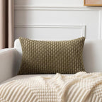 Kevin Textile Pack of 2 Corduroy Decorative Throw Pillow Covers 12x20 Inch Soft Boho Striped Pillow Covers Modern Farmhouse Home Decor for Sofa Living Room Couch Bed Olive Green