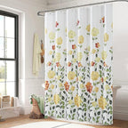 Fabric Floral Shower Curtain, Yellow Orange Green Flower Shower Curtains for Bathroom, Waterproof Bathroom Curtains, 72" W x 72" H
