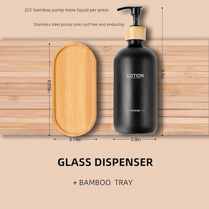 Black and White Soap Dispenser Bathroom Set with Hand Soap Dispenser and Lotion Dispenser, Bamboo Pumps & Tray Suitable for Bathroom Counter Decor. (White&Black)