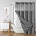 Grey No Hook Waffle Weave Shower Curtain with snap-in Liner Replacement, 230GSM Waterproof Fabric Hotel Shower Curtain Set for Bathroom, Through Mesh Top Window,60Wx86H