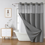 Grey No Hook Waffle Weave Shower Curtain with snap-in Liner Replacement, 230GSM Waterproof Fabric Hotel Shower Curtain Set for Bathroom, Through Mesh Top Window,60Wx86H