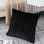 ZLINA Set of 2 Black Faux Fur Decorative Throw Pillow Covers Fluffy Striped Pillowcase Cushion Covers 16 x 16 Inch Decor Sofa Couch Bedroom