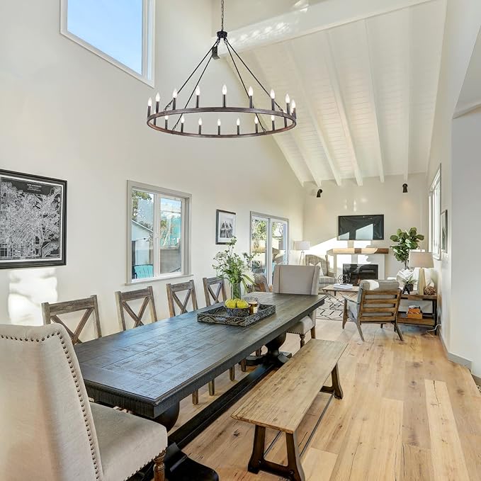 Wagon Wheel Chandelier 20-Light 48" Round Rustic Farmhouse Chandelier Light Fixture for High Ceiling Foyer Hallway Living Room Dining Room Kitchen Island