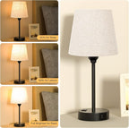 Mini Bedside Lamps for Bedrooms Set of 2 - Nightstand Bedroom Lamps with USB C Port and AC Outlet Charging, Dimmable Touch Small Bed Side Table Lamp, Black Night Stand Light for Kids/Guest Room