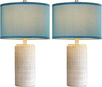 23" Modern Ceramic Nightstand Table Lamps Set of 2, Nautical Lamps for Bedroom Bedside, Side Table Lamps for Living Room, Dining Room, Office, 2 LED Bulbs Included (Blue)