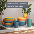 Wheat Straw Dinnerware Sets 40 PCS| Plates and Bowls Sets for 8, Unbreakable Dinner Plate, Dessert Plates, Cereal Bowl, Drinking Cups, Microwave Safe Dishes Set for Kitchen, Outdoor - Multi