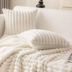 MOSAYT Faux Fur Throw Pillow Covers 18x18, Set of 2, Plush Velvet Soft Pillow Case,Fluffy Striped Decorative Couch Pillow Covers for Sofa, Bedroom, Living Room(White)