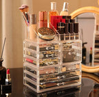 Cq acrylic 3 Pack Clear Makeup Organizer for Vanity,Countertop,Stackable 8 Drawers Cosmetic Storage for Hair Clip,Jewelry,Lipstick,Makeup Brush,Beauty Product Desk and Bathroom Skincare Organizers