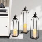 DARJEN 3 Pcs Black Metal Decorative Candle Lantern Set, 16'' 19'' 22'' Modern Lantern with 3 Flameless Candles for Indoor & Outdoor, Decorative Large Lanterns for Porch, Patio, Fireplace & Home Decor