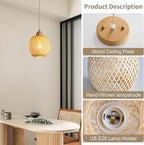 Bamboo Pendant Light Fixture, 3-Light Handmade Woven Pendant Lighting, with Adjustable Rustic Basket, for Kitchen Island Farmhouse Dining Room Living Room, ETL Listed