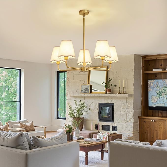 KAISITE Modern Gold Chandelier 5-Light Farmhouse Chandelier for Dining Room Industrial Dining Kitchen Light Fixture Over Table Ceiling Chandelier for Bedroom Living Room Foyer Entryway
