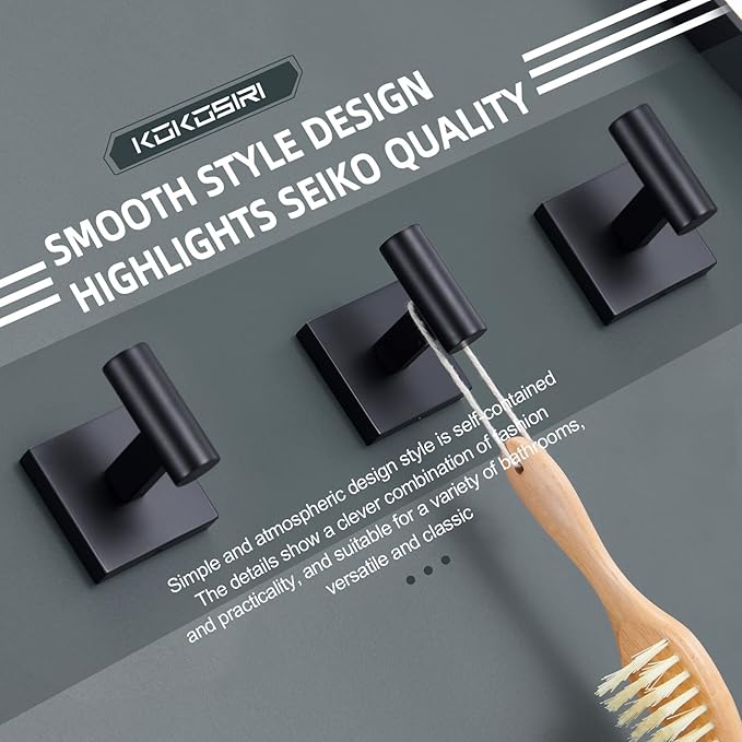 KOKOSIRI Robe Hook Bathroom Towel Coat Hooks Matte Black for Bath Kitchen Wall 3 Pack Stainless Steel B1013BK-P3