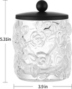 Home Glass Cotton Jar Holder Matte Black Lid, Elegant Bathroom Storage Canister for Qtips, Cotton Balls, Floss, Makeup Organizer, Vanity Bathroom Organization (UPDATED BLACK)