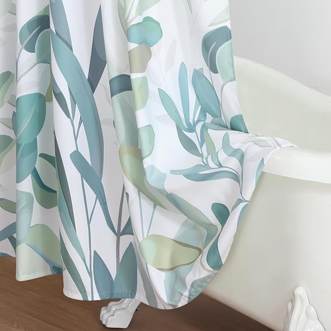 Extra Long Fabric Shower Curtain, Sage Green Plant Botanical Eucalyptus Leaves Print Shower Curtains for Bathroom, 72" W x 84" H