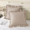KKJIAF Ruffle Pillow Cases 24x24 Inches, Khaki Square Ruffled Pillow Covers Set of 2, Microfiber Wrinkle Resistant Pillow Shams with Envelope Closure for Sofa Bed Living Room