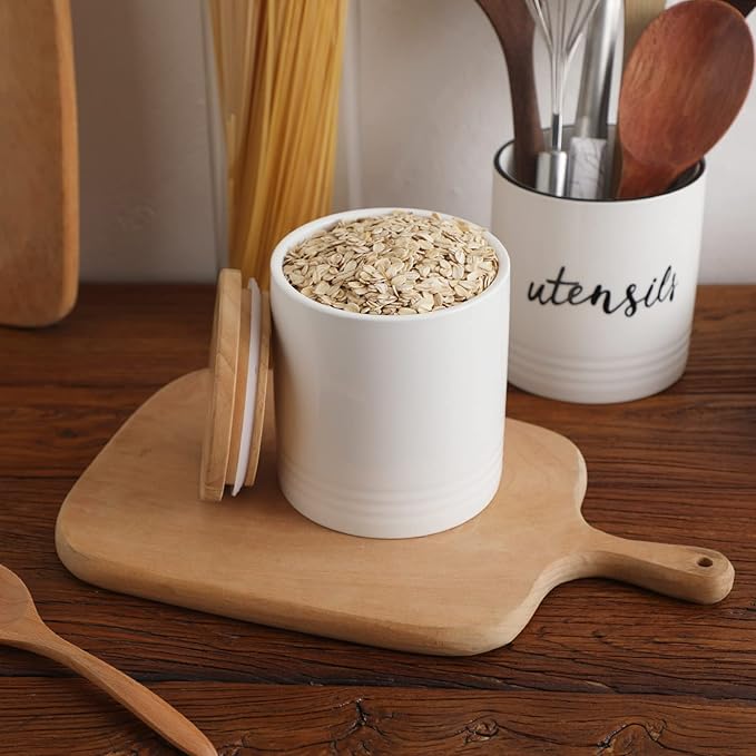 LEETOYI Ceramic Food Storage Jar with Seal Lid, Serving for Ground Coffee, Tea, Sugar, Salt and More - 31 Oz (White)