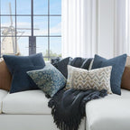 Topfinel Decorative Blue Throw Pillow Covers Set of 4,Boho Velvet Blue Gray Cushion Covers with Striped Corduroy,Soft Accent Pillowcases for Couch,Bed,Living Room Home Decor 16×16 Inch