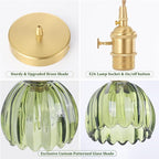 Mini Pendant Light with Green Tulip Glass Lmapshade, Brass Vintage Pendant Light Adjustable Hanging Light for Kitchen Island Dining Room Hallway