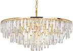 Gold Modern Round Top K9 Crystal Chandelier Lighting Fixture, 13 Lights Round K9 Crystal Adjustable Hanging Lamp for Dining Room Bedroom Living Room,Hallway,Bar,Kitchen W31''