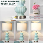 Ceramic Table Lamps Set of 2, Green Modern Bedside 26" Nightstand Lamp 3-Way Dimmable Lamp for Bedroom Living Room Contemporary, Side Table Lamp, Bulbs Included