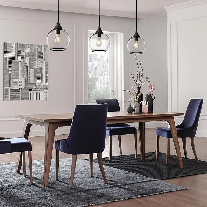Pendant Lights Kitchen Island: 3 Pack Black Light Fixture Modern with Clear Glass - 10 Inch Mid Century Globe Kitchen Lighting Fixtures Ceiling for Hallway Bar