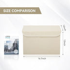 Large 42 Quarts Collapsible Stackable Storage Bins Cube with Lids [3-Pack] Foldable Fabric Linen Storage Boxes, Closet Organizer Baskets with Label for Home (16.7 x 12 x 12, Beige)