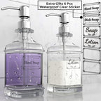 GLADPURE Soap Dispenser - 2 Pack, 18 Oz Antique Design Thick Glass Hand Soap Dispensers; with 304 Rust Proof Stainless Steel Pump, 6Pcs Clear Stickers, for Kitchen, Bathroom - Silver