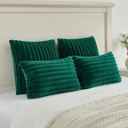 FUTEI Emerald Green Striped Decorative Throw Pillow Covers 20x20 Inch Set of 2,Square Winter Decorations Couch Pillow Case,Soft Cozy Faux Rabbit Fur & Velvet Back,Modern Home Decor for Bed