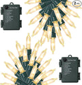 WATERGLIDE 2 Pack 50 LED Outdoor Christmas Lights, 16FT Battery Operated Mini String Lights with 8 Modes & Timer, Xmas Tree Lights Waterproof for Patio Garden Party Wedding Holiday Decor, Warm White