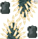 WATERGLIDE 2 Pack 50 LED Outdoor Christmas Lights, 16FT Battery Operated Mini String Lights with 8 Modes & Timer, Xmas Tree Lights Waterproof for Patio Garden Party Wedding Holiday Decor, Warm White