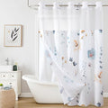 QiyI Flower Shower Curtain with Snap in Liner, Blue Beige Watercolor Floral Cloth Bath Curtains, No Hook Shower Curtains with Mesh Top Window, Fabric Waterproof Bathroom Curtain Set, 72 x 87 Inch