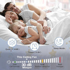 52in Smart Low Profile Ceiling Fans with Lights Remote,Quiet DC Motor,Outdoor Indoor Flush Mount Ceiling Fan,Control with WIFI Alexa App,Dimmable,6-speed,3 White Wood blades,for Modern Bedroom Patio