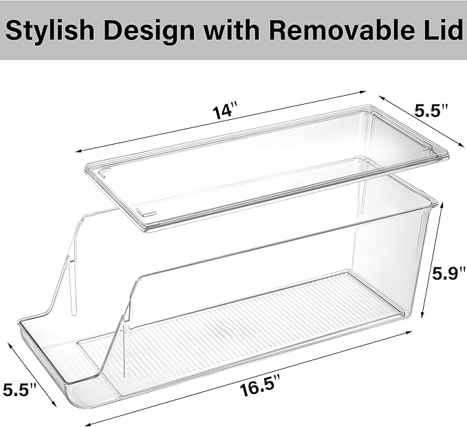 Prsildan Large Soda Can Organizer with Lid, Rolling Soda Dispenser for Refrigerator, Clear Acrylic Drink Dispenser for Fridge Organizer Bins - Stackable Pantry Storage - Holds 12 Cans Each - 2 Pack