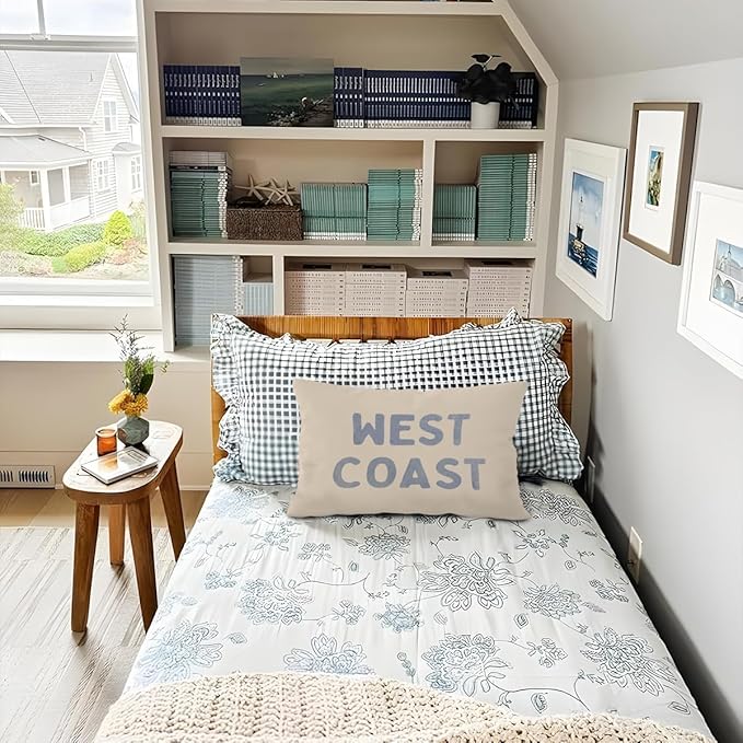 Coastal Throw Pillow Cover 12x20, Preppy West Coast Coquette Decor for Girls Room College Sofa Couch, Trendy Retro Dorm - West Coast