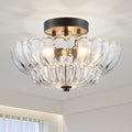 XINGQI Semi Flush Mount Ceiling Light Fixture Modern Black 3-Light Scalloped Glass Close to Ceiling Lighting for Living Room Entryway Bedroom Closet Hallway (Bulb Not Included)