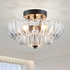 XINGQI Semi Flush Mount Ceiling Light Fixture Modern Black 3-Light Scalloped Glass Close to Ceiling Lighting for Living Room Entryway Bedroom Closet Hallway (Bulb Not Included)