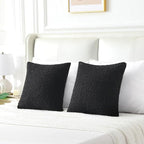 FUTEI Black Throw Pillow Covers 20x20 Inch Set of 2,Furry Faux Fur Teddy Boucle Textured Cushion Covers,Soft Fluffy Decorative Pillow Case,Home Decor for Couch Bed Living Room Office Car