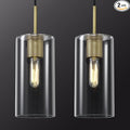Modern Brass Pendant Lights Kitchen Island 2 Pack Glass Pendant Light Fixtures, 9.5'' Farmhouse Gold Pendant Light Kitchen Pendant Lighting Over Island for Sink, Bathroom, Bar,Dining Room
