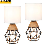 Hamilyeah Table Lamps Set of 2, Woven Nightstand Lamps With On/Off Switch, Farmhouse Bedside With White Fabric Shade, Modern Simple for Bedroom, Living Room L6.2*W6.2*H13.1inch