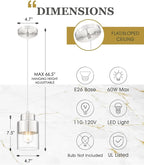 2-Pack Pendant Lights Kitchen Island, Brushed Nickel Dual Shade Hanging Lights Fixtures with Metal and Clear Glass, Kitchen Pendant Lighting Over Island for Dining Room, AD-24022-1P2-SN