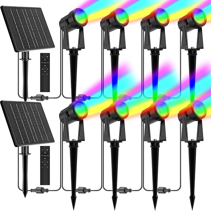 ZYAN Halloween Solar Spotlights Outdoor, RGB Color LED Lights with Remote Control, Auto On/Off Dimmable Waterproof Landscape Spot Lights for Garden, Yard, Trees, Decorations (8 Pack)
