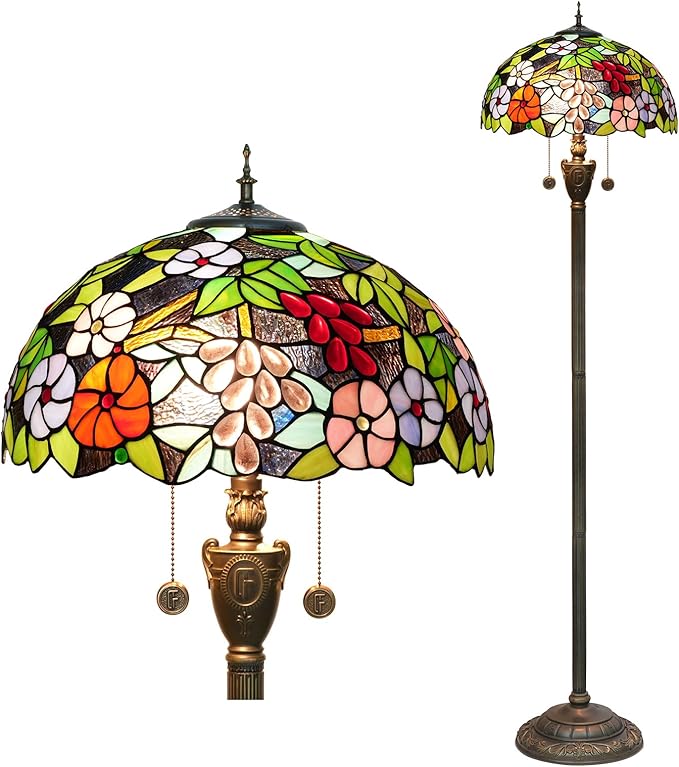 Tiffany Floor Lamp 16 Inch Victoria Purple Grape Flower Handmade Standing Glass Lamp Antique Standing Reading Lamp Suitable For Bedrooms Living Rooms Dining Rooms Tiffany Style Retro Home Decoration