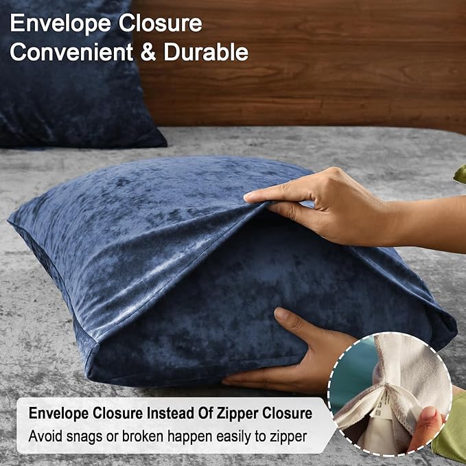 PHF Truly Velvet Pillowcases King Size, No Insert, 2 Pack Ultra Soft Breathable Pillow Shams Covers with Envelope Closure, 20" X 36" Luxury Cozy Warm Fuzzy Flannel, Navy Blue